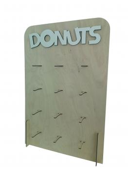 Donut Wand/Donut Wall mit Schriftzug Donuts in verschiedenen Farben aus Holz für 24 Donuts