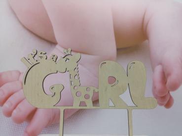 Cake Topper Caketopper Tortenaufsatz "Its a girl mit Giraffe" aus Holz zur Geburt