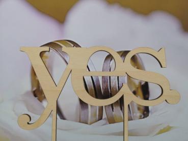 Cake Topper Caketopper Tortenstecker Tortenaufsatz "yes" zur Hochzeit aus Holz