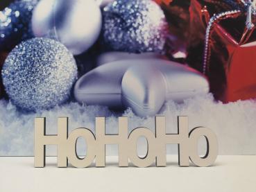 Schriftzug Hohoho zu Weihnachten aus Holz in weiß optional auch mit Aufsteller