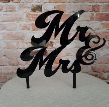Mr & Mrs - Caketopper - Kuchenstecker aus schwarzem Acrylglas für die Hochzeitstorte