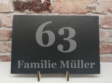 Schieferschild Haustürschild Türschild Schiefer mit Hausnummer und Familienname
