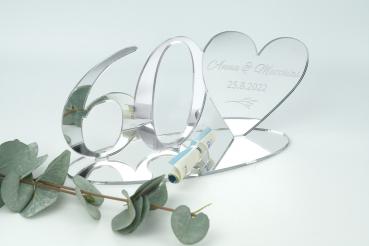 Personalisiertes Geldgeschenk zur Diamanten Hochzeit in Spiegelacryl Silber