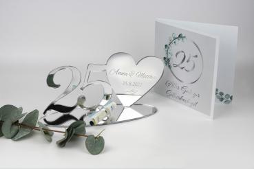 Personalisiertes Geldgeschenk zur Silberhochzeit in Spiegelacryl silber mit passender Karte