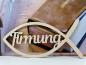 Preview: Schriftzug Firmung mit Fisch aus Holz Natur optional mit Aufsteller