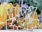 Preview: Schriftzug Happy Easter mit Ostereier aus Holz Natur zu Ostern