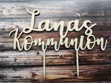 Caketopper Cake Topper Tortenaufsatz Wunschname + Kommunion aus Holz-Birke