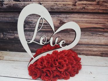 Herz mit Schriftzug "love" aus Holz in weiß