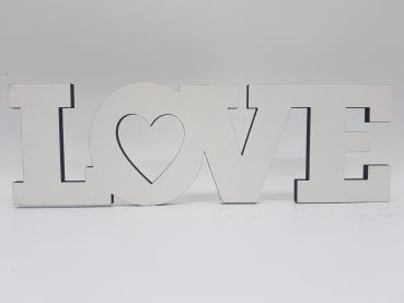 Schriftzug Love mit Herz aus Holz in weiß