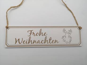 Holzschild "Frohe Weihnachten" mit Hirsch aus Holz in weiß