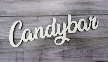 Schriftzug Candybar aus Holz in weiß