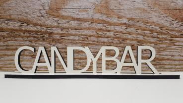 Schriftzug Candybar mit/ohne Aufsteller aus Holz in weiß