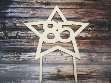 Caketopper - Jahreszahl mit Stern - aus Holz