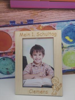 Personalisierter Bilderrahmen Mein 1. Schultag mit Wunschname aus Holz - Variante Junge