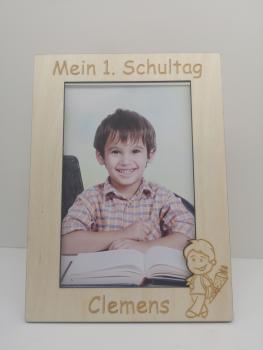 Personalisierter Bilderrahmen Mein 1. Schultag mit Wunschname aus Holz - Variante Junge