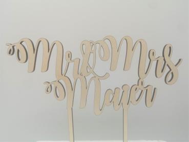 Caketopper Cake Topper Tortenaufsatz Hochzeit "Mr&Mrs + Wunschname" aus Holz