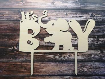 Cake Topper Caketopper Tortenaufsatz "Its a boy mit Elefant" aus Holz zur Geburt