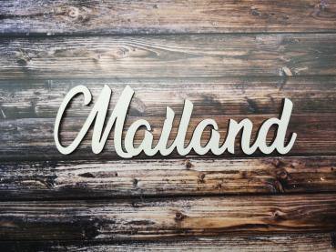 Schriftzug Stadtname Mailand aus Holz in weiß