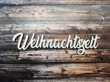 Schriftzug Weihnachtszeit aus Holz in weiß