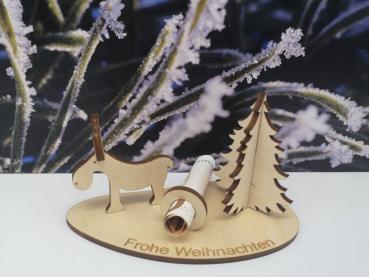Geldgeschenk Weihnachten mit Elch und Tannenbaum inkl. Gravur "Frohe Weihnachten" - optional mit Wunschname aus Holz