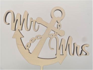 Cake Topper Caketopper Tortenstecker Tortenaufsatz "Mr & Mrs mit Anker" zur Hochzeit aus Holz