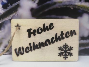 Geschenkanhänger Frohe Weihnachten mit Schneeflocke aus Holz