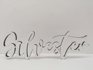 Schriftzug Silvester aus Holz in weiß optional auch mit Aufsteller