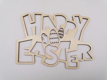 Schriftzug Happy Easter mit Ostereier aus Holz Natur zu Ostern