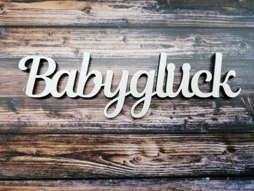 Schriftzug Babyglück aus Holz in weiß