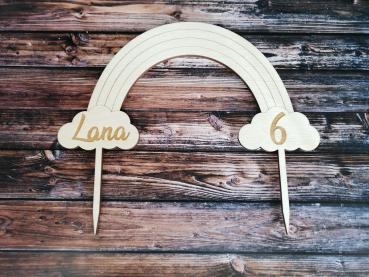 Personalisierter Caketopper Regenbogen Wunschnamen Cake Topper Tortenaufsatz Tortenstecker - mit Zahl aus Holz