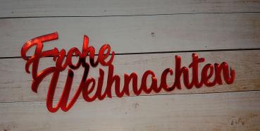 Schriftzug Frohe Weihnachten aus Spiegelacryl in rot zu Weihnachten