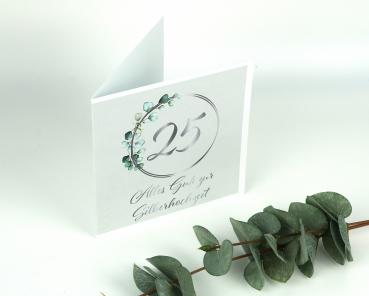 Personalisiertes Geldgeschenk zur Silberhochzeit in Spiegelacryl silber mit passender Karte
