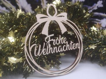 Weihnachtsbaumanhänger/Christbaumanhänger mit Schriftzug "Frohe Weihnachten" aus Holz Natur