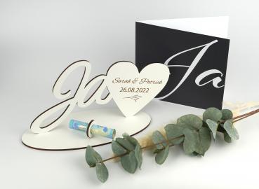 Personalisiertes Geldgeschenk zur Hochzeit "Ja" mit passender Klappkarte