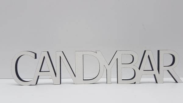 Schriftzug Candybar mit/ohne Aufsteller aus Holz in weiß