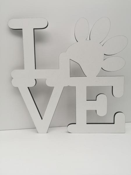 Schriftzug Love mit Pfote aus Holz in weiß