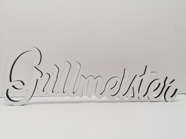 Schriftzug Grillmeister aus Holz in weiß
