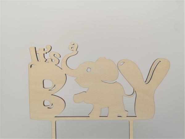 Cake Topper Caketopper Tortenaufsatz "Its a boy mit Elefant" aus Holz zur Geburt