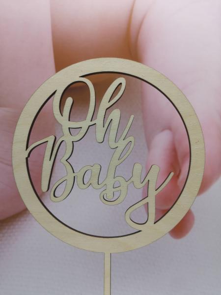 Cake Topper Caketopper Tortenaufsatz "Oh Baby" aus Holz in Birke natur