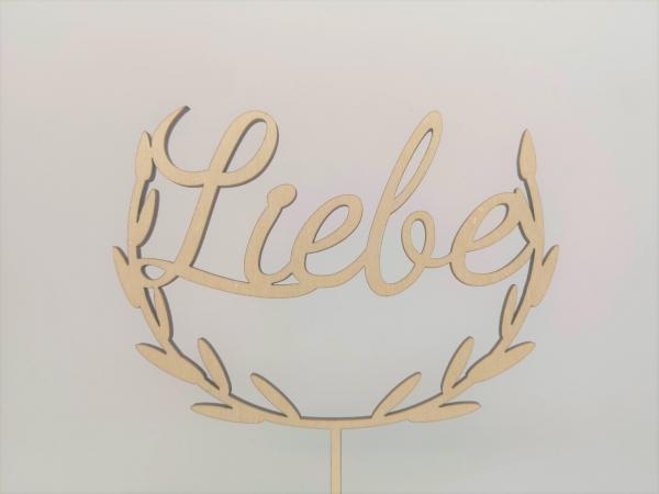 Caketopper Tortenaufsatz Lorbeerkranz mit Liebe aus Holz zur Hochzeit