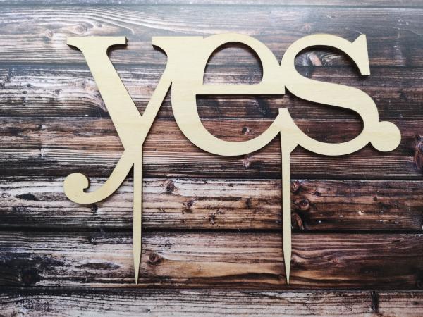 Cake Topper Caketopper Tortenstecker Tortenaufsatz "yes" zur Hochzeit aus Holz