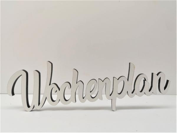 Schriftzug Wochenplan aus Holz in weiß