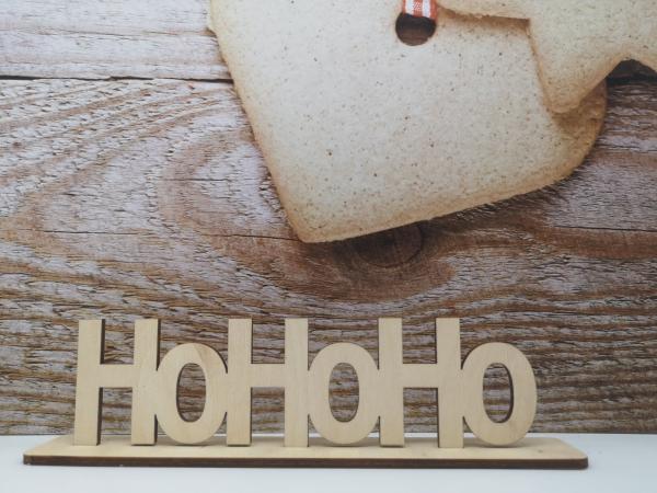 Schriftzug Hohoho zu Weihnachten aus Holz optional auch mit Aufsteller