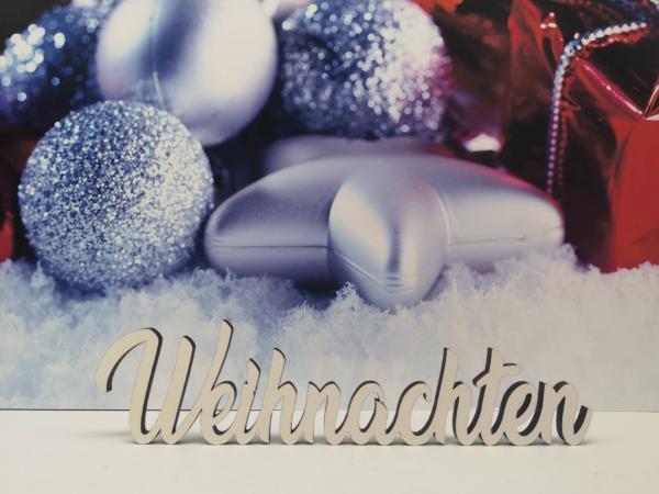 Schriftzug Weihnachten aus Holz in weiß optional auch mit Aufsteller