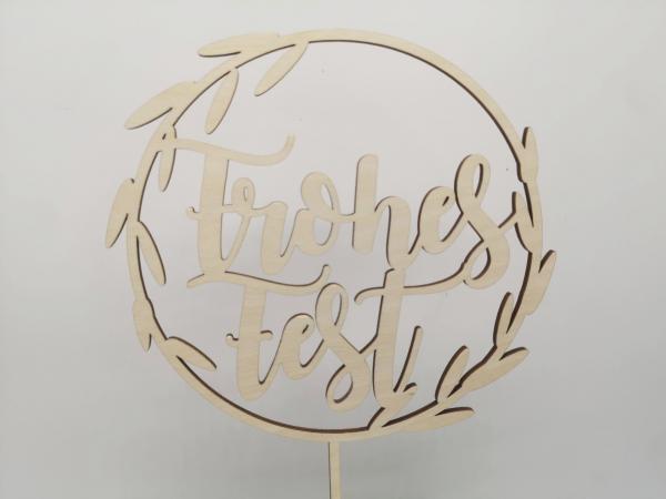 Tortenaufsatz/Caketopper Cake Topper Lorbeer mit Frohes Fest aus Holz