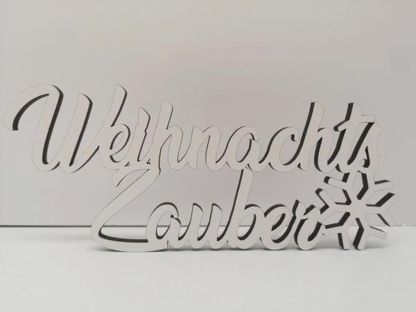 Schriftzug Weihnachtszauber mit Schneeflocke aus Holz in weiß