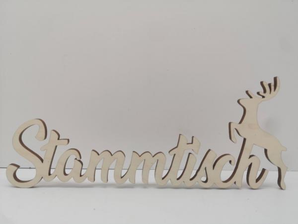 Schriftzug Stammtisch mit Hirsch aus Holz optional mit Aufsteller