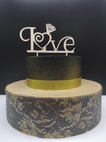 Cake Topper Caketopper Tortenstecker Tortenaufsatz "Love mit Ring" zur Hochzeit aus Holz