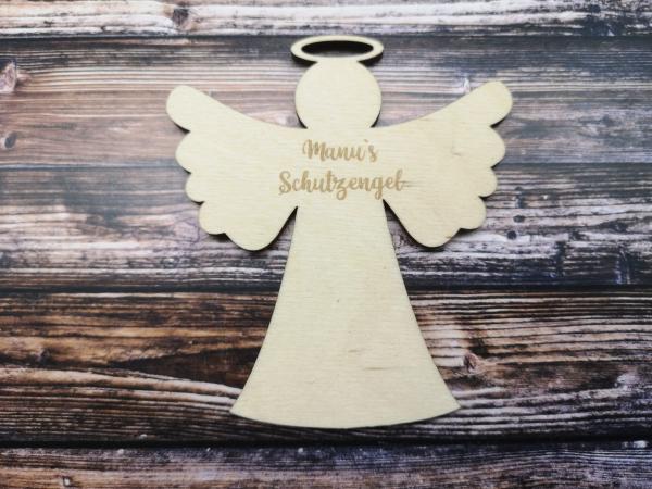 personalisierter Anhänger Schutzengel aus Holz Natur