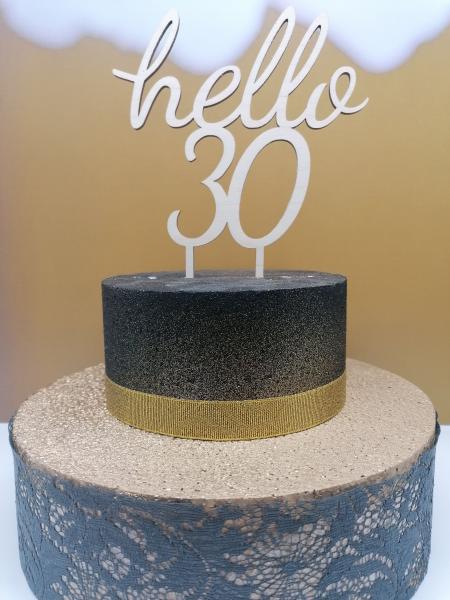 Caketopper /Tortenaufsatz Cake Topper hello mit Wunschzahl aus Holz